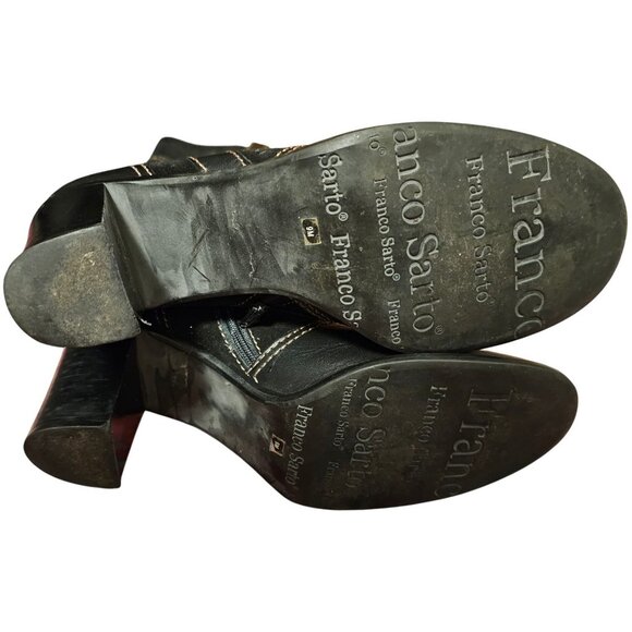 Franco Sarto Black Leather Suede Women's Mid-Calf Boots With Brown Stitching 9M - Picture 8 of 9